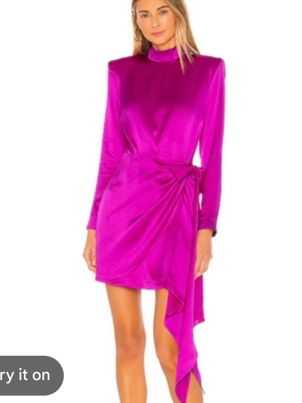 Amanda Uprichard Fuchsia Satin Long-Sleeve Mini Dress